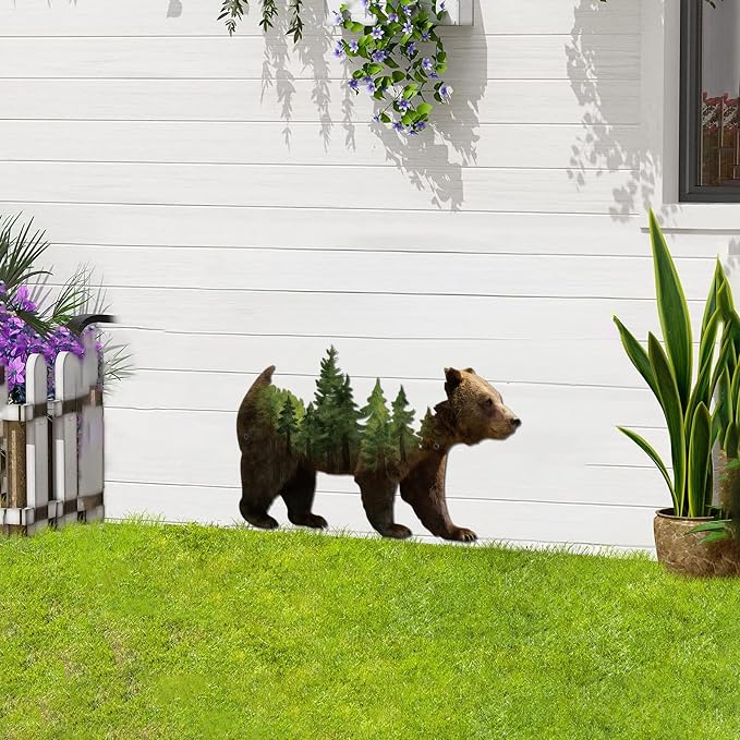 Resama Metal Wall Art Forest Modern Pine Tree Animal Bear Rustic Art Decor | Wilderness Decoration Mountain Ornaments for Living Room Bedroom Indoor and Outdoor Supplies(Colorful)