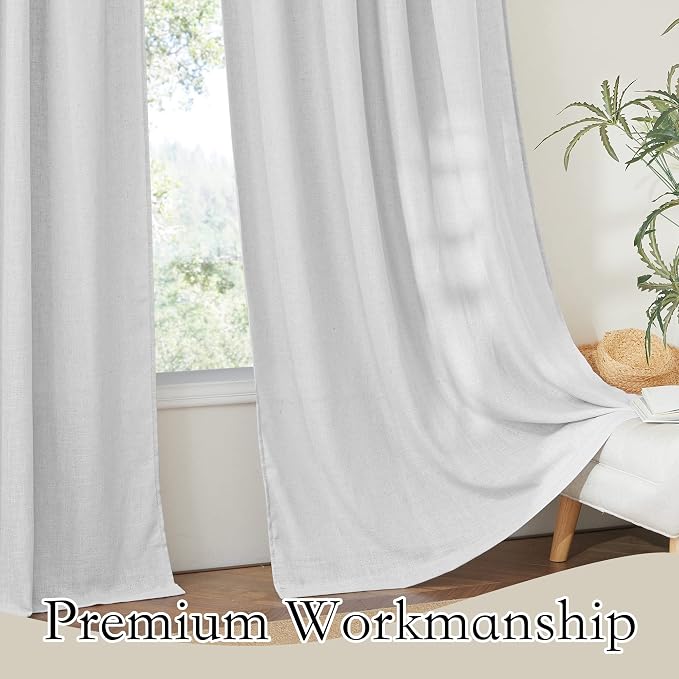 RYB HOME Linen Semi Sheer Curtains for Living Room, Light Filtering Half Privacy Window Curtains & Drapes for Bedroom, 2 Panels, Dove Green, 70" W x 108" L