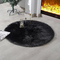 linmopm Faux Fur Sheepskin Rug, Black, 3x3 ft, Round | Shag Fluffy Fuzzy, High-Density Cushion, For Bedroom Bedside Living Room, Plush Carpet, Sofa Cover
