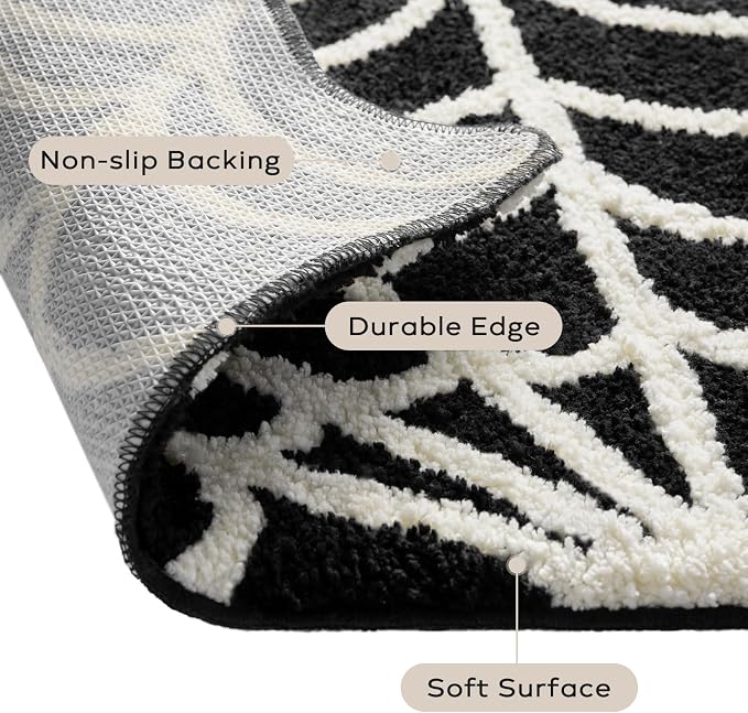 Ashler Spider Bathroom Rugs, Black Spiderweb Bath Mat for Halloween Decor, Gothic Spider Area Rug, Spider Rug Non-Slip Tufted Mats for Front Door, Living, Bedroom, Front Door,21.5×35.5inches