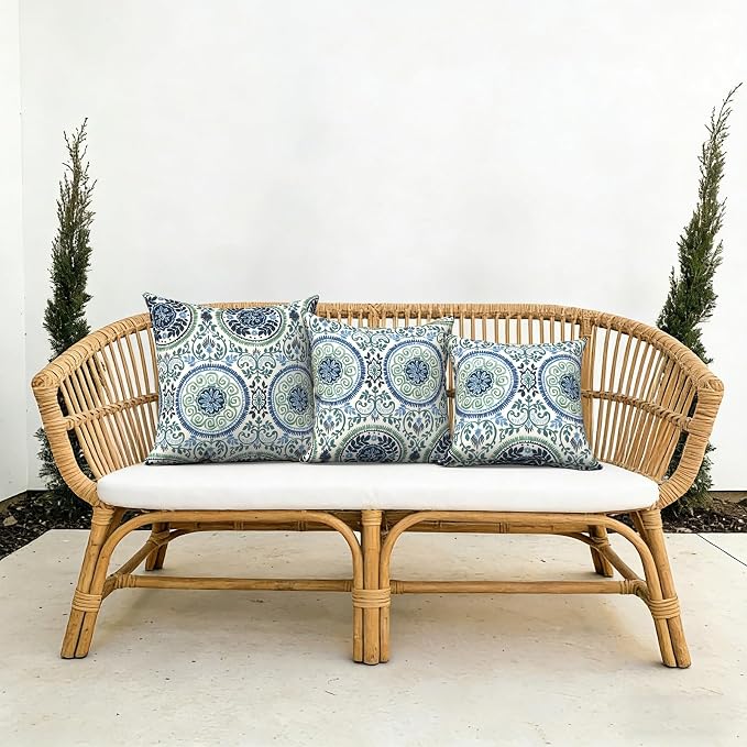 Outdoor Pillow Covers Waterproof 20x20 Inch Set of 2 Medallion Blue Decorative Outside Patio Furniture Cushion Cases Decor for Porch Garden