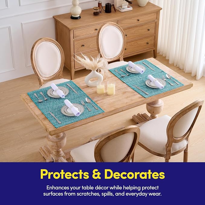 Sweet Home Collection 100% Cotton Placemats for Dining Room Rectangle Two Tone Woven Fabric 13" x 19" Soft Durable Table Mat Set, Set of 4, Turquoise