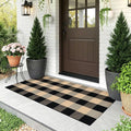 KOZYFLY Buffalo Plaid Area Rugs 2x4.3 Ft Brown and Black Rug Front Door Mat | Washable Front Door Rug, Woven Cotton Indoor Outdoor Rug, Front Porch Kitchen Entryway Patio Farmhouse Checkered Doormat