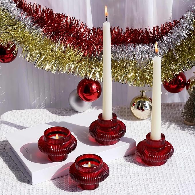 VOHO 6pcs Red Candlestick Holders for Valentines Day Christmas Decorations