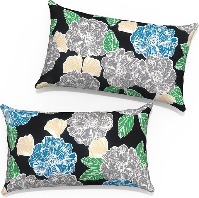 12x20 Inch Lumbae Pillow Covers, Rectangle Waterproof Throw Covers Set of 2, Decorative Patio Furniture Cushion Cases for Porch Garden, Peony Garden