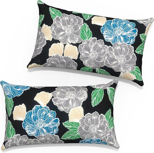 12x20 Inch Lumbae Pillow Covers, Rectangle Waterproof Throw Covers Set of 2, Decorative Patio Furniture Cushion Cases for Porch Garden, Peony Garden