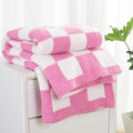 Carriediosa Checkered Throw Blanket 50x60, 400GSM Ultra Soft Microfiber | Hot Pink, Fuzzy Fluffy Cozy Plush Knit Knitted Plaid Checker, Lightweight Cute Preppy Fall Blankets & Throws for Couch, Bed