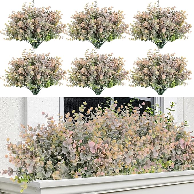 RECUTMS 20 Bundles Artificial Eucalyptus Plant Boxwood Stem 13In Dusty Pink | Plastic Leaves, No Maintenance, Long-term Reuse, Bendable Stem, Farmhouse Garden Wedding Party Home Vase Indoor Outdoor Decor