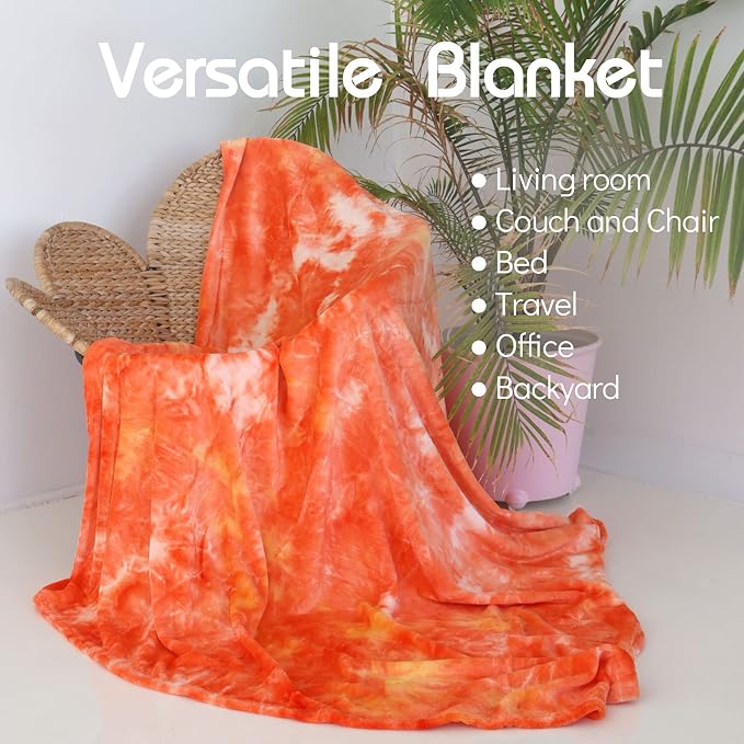 Ailemei Direct Rainbow Blanket, Pastel Tie Dye Design, Orange,60"x90" | Soft Cute Funny Decorative Flannel Throw Blankets, Fuzzy Fleece Bed Blankets for Teen Girl Adults Kid's Gift