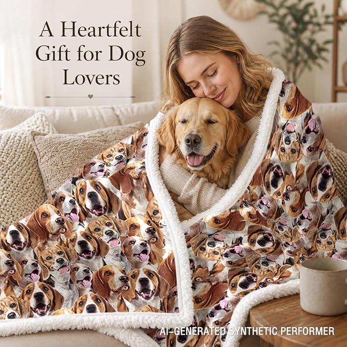 BlessLiving Throw Blanket, Brown Dog Animal Gift, 60x80 Inches | sherpa fleece fabric, Beagle Dense Pet Blankets Puppy Lovers print, for couch or sofa, pet lovers, easy machine care