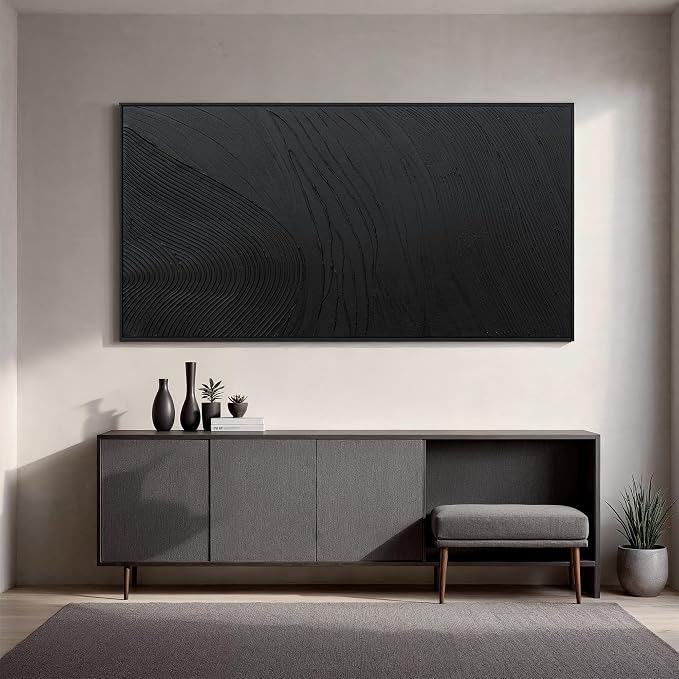 Large Black Abstract Wall Art Modern Hand-Drawn Canvas Wall Art Decor For Living Room Line Texture Abstract Wall Decor Artwork For Walls Pictures For Bedroom Office Study Aesthetic Home Wall Decoration 35"×70"