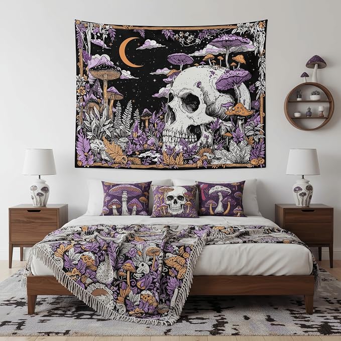 Accnicc Mushroom Skull Tapestry 60 x 44 Inch
