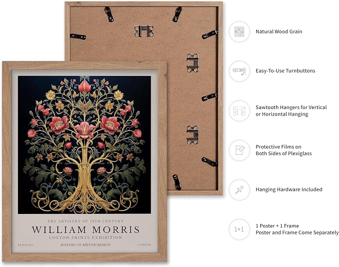 Poster Master William Morris Poster - Tree of Life Print - Flower Art - Tree Illustration - Botanical Art - Exhibition Artwork - Floral Design - Aesthetic Artwork - Great Office or Bedroom Decor - 8x10 Beige Framed