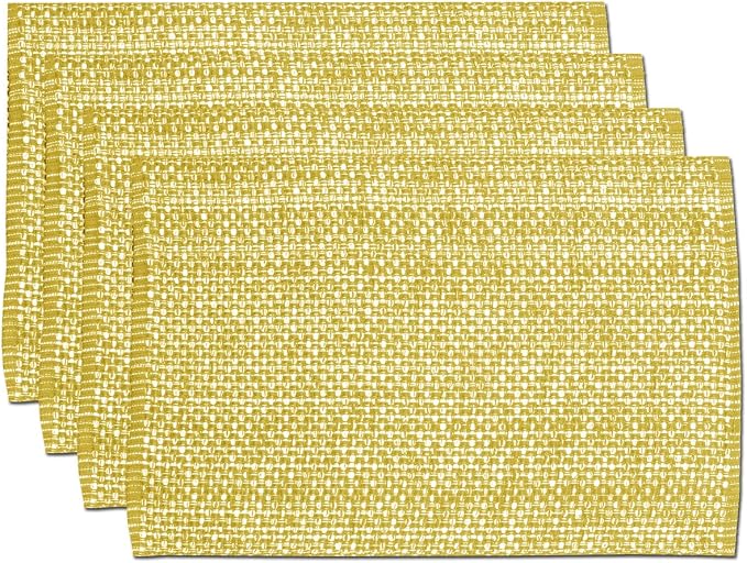 Sweet Home Collection 100% Cotton Placemats for Dining Room Rectangle Two Tone Woven Fabric 13" x 19" Soft Durable Table Mat Set, Set of 6, Gold