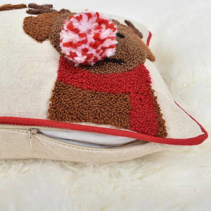 Merry Woofmas Christmas Pillow Covers 12x20, Cute Dog Embroidered Throw Pillowcases Christmas Decorations Holiday Pillows for Home Couch,Linen/red
