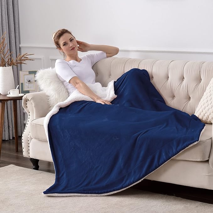 SOCHOW Sherpa Fleece Throw Blanket, Double-Sided Super Soft Luxurious Plush Blanket Twin Size, Navy Blue(60/inch X80/'') | Double-Sided Super Soft Luxurious Plush Blanket Twin Size