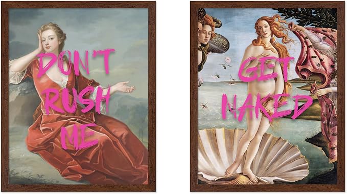 Poster Master 2-Piece Don't Rush Me Print - Get Naked Poster - Altered & Pop Art - Humorous Gift for Men & Women - Funny Wall Decor for Bedroom, Dorm or Bathroom - 16x20 Brown Framed