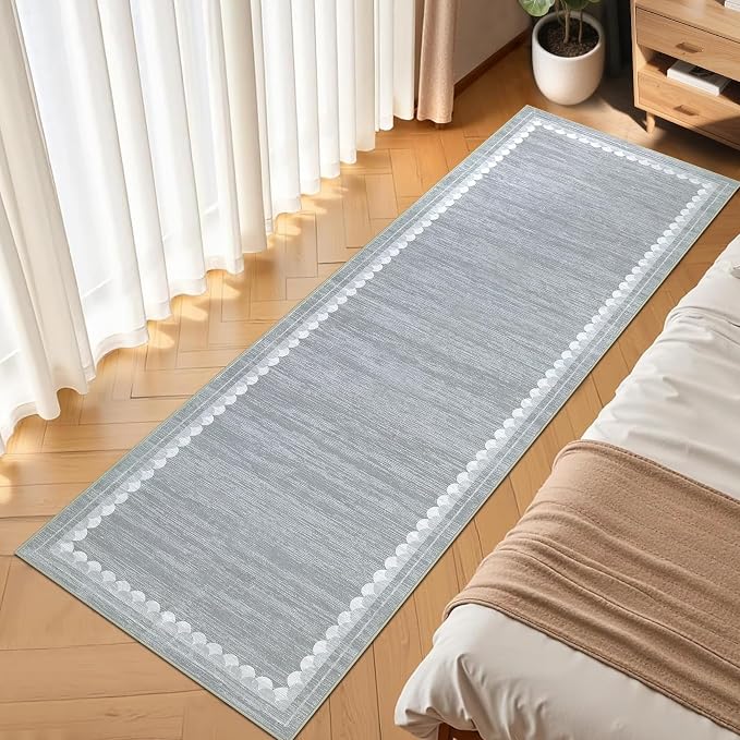 COZYLOOM 2x6 Hallway Runner Rug Machine Washable Area Rugs with Non Slip Backing, Modern Stain Resistant Non Shedding Mat Low Pile Foldable Thin Minimalist Carpet for Bedroom Entryway Kitchen, Grey