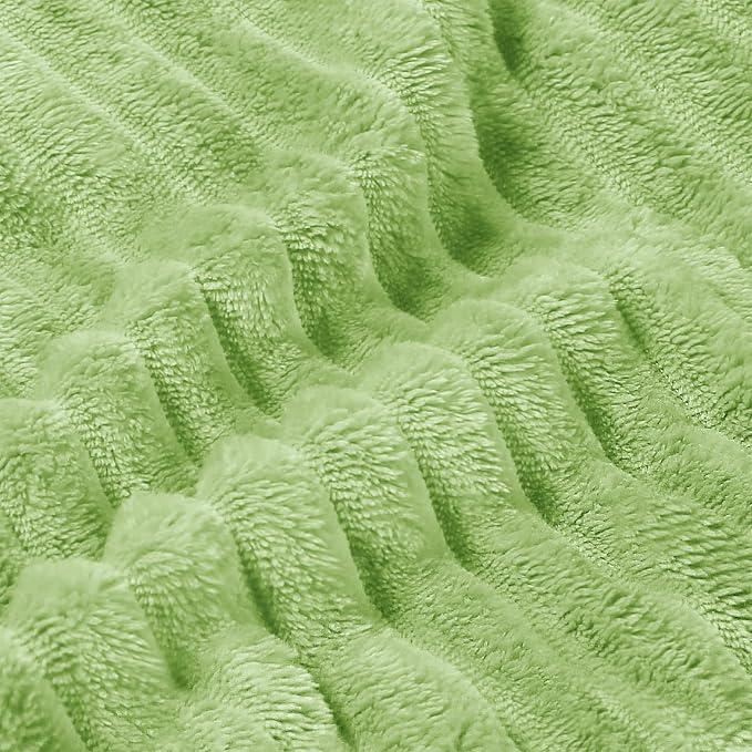 BEDELITE 3D Ribbed Jacquard Green Blankets Queen Size for Bed, 90x90 Inch | Soft Warm Decorative Fluffy Blanket, Cozy Fuzzy Lightweight Plush Fleece Throw Blankets for Bed, Room Decor, Gift for Women