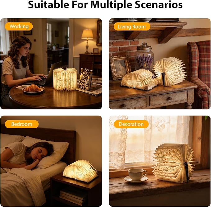 Book Lover Gift, Folding Book Lamp Decor, Portable Print Book Light