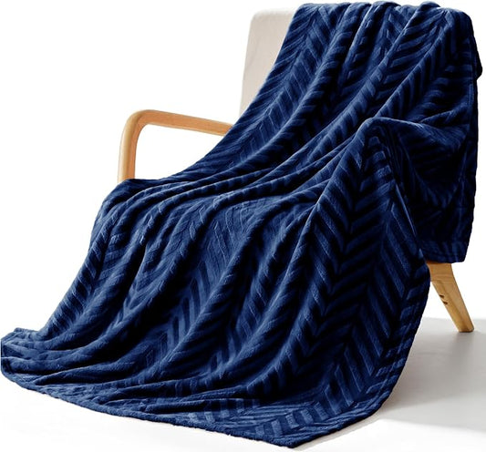 Whale Flotilla Flannel Fleece Throw Blanket for Couch, Navy Blue | Lightweight Breathable Soft Sofa Throws, Plush Fluffy Chevron Design Decorative Blankets for All Season, 50x60 Inch
