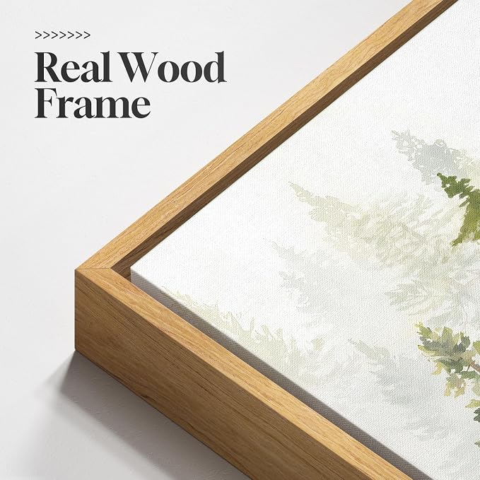 Large Framed Green Forest Landscape Wall Art for Living Room, 24x36 Inch | 3 piece, Nature, Pine tree, Woodland, Foggy mountain, Scenic, Pine tree print, Modern, Minimalist, Bedroom decor, Home office
