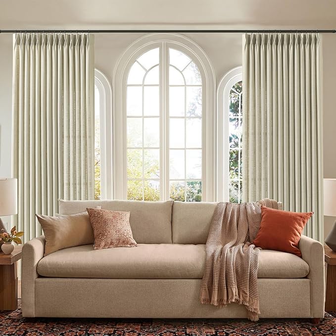 Pinch Pleated Linen Curtains 90 Inches Long 2 Panels for Living Room, Linen | Light Filtering, Bedroom, Semi Sheer, Pinch Pleat, Linen Blend, Hook Rings, Memory Shape, Cottage Core, W40xL90, 2 Panels