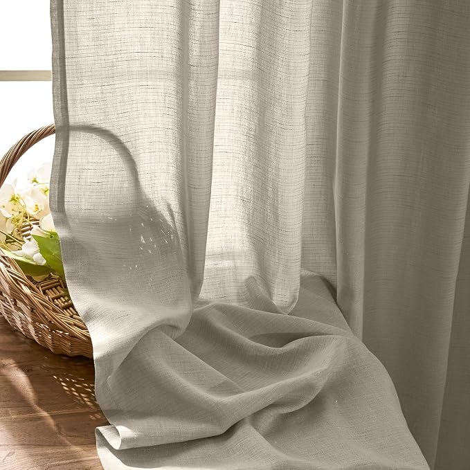 jinchan Linen Curtains Light Filtering Back Tab 100x96 Inch 1 Panel | Semi Sheer Curtains 96 inch length for Bedroom Living Room, Modern Farmhouse Drapes with Rod Pocket, Natural Boho Curtains