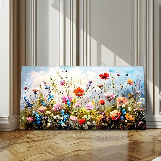 SERIMINO Floral Wall Decor, Colorful Flower Market Canvas Painting 24"X48" | Nature Botanical Wall Art, Modern Flower Market Art Prints, Living Room Home Decor, Ready To Hang, Fade-resistant Inks