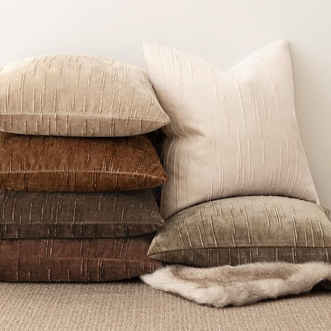 Foindtower Pack of 2 Slubby Textured Chenille Throw Decorative Pillow Covers Square Accent Solid Cushion Cover Neutral Farmhouse Pillow Case for Couch Sofa Bedroom Living Room 20x20 Inch,Ivory