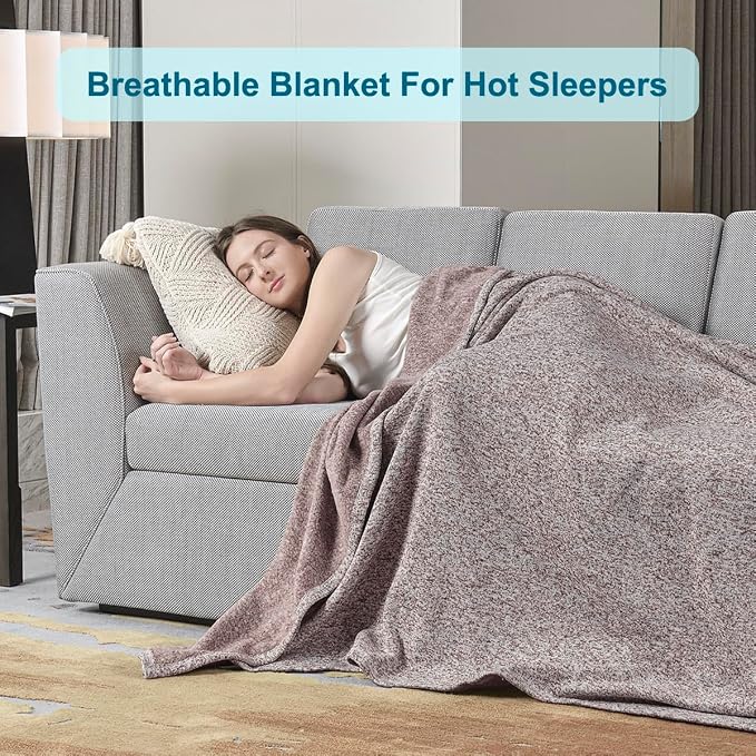 KAWAHOME Summer Sweatshirt Throw Blanket for Bed Lightweight Soft Thin | Breathable Jersey Blankets for Hot Sleepers in Air-Conditioned Room, Home Decor Holiday Gift, 50 X 60 Inches, Heather Brown