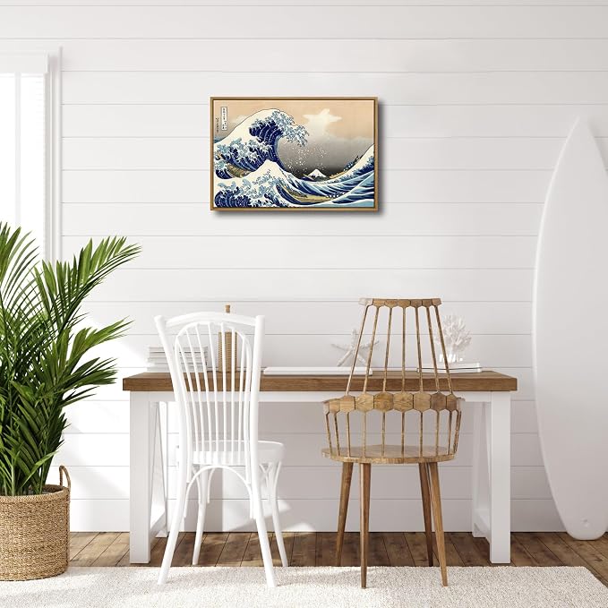Wieco Art Framed Art Great Wave of Kanagawa Katsushika Hokusai Giclee Canvas Prints Wall Art Abstract Seascape Paintings for Home Living Room Decorations