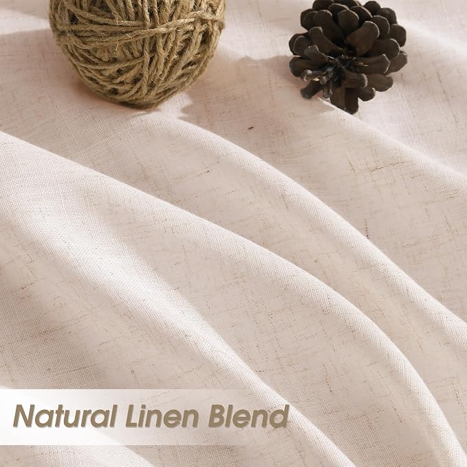 Linen Curtains 96 Inches Long for Living Room Back Tab Semi Sheer Floor to Ceiling 8ft Light Filtering Curtain Boho Farmhouse Decor Window Drapes for Bedroom 52x96 2 Panels Natural White