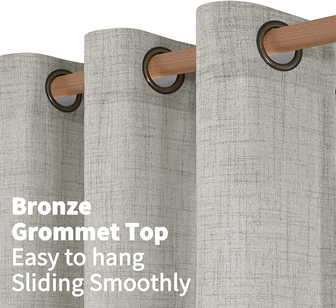 YoungsTex Light Grey Linen Curtains 40 Inch Length for Kitchen Window | Light Filtering Short Drapes with Bronze Grommet Privacy for Cafe Bathroom Window Over Sink, 42 x 40 Inch, 2 Panels