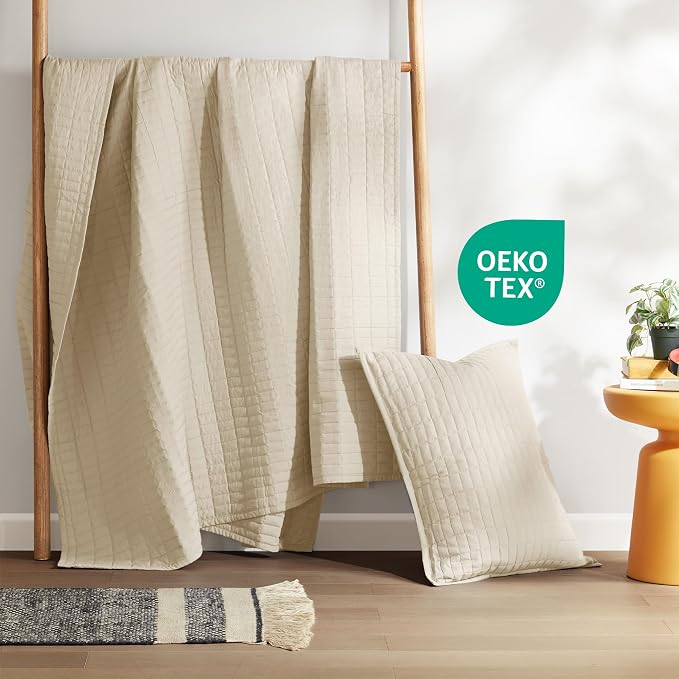 Comfort Spaces Kienna Twin Quilt Bedding Set 2 Piece, 66"x 90" Ivory | Soft Cozy Lightweight Summer Twin XL Coverlet for College Dorm, Quilted Extra Layer, Modern Casual Bedroom Decor, OEKO-TEX