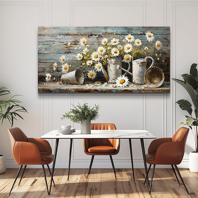 QIYILEXWART Canvas Wall Art For Living Room Wall Decor For Bedroom Kitchen Wall Decoration Daisy Rustic Landscape Painting Farmhouse Pictures Artwork Room Aesthetic Home Decor 20x40 In
