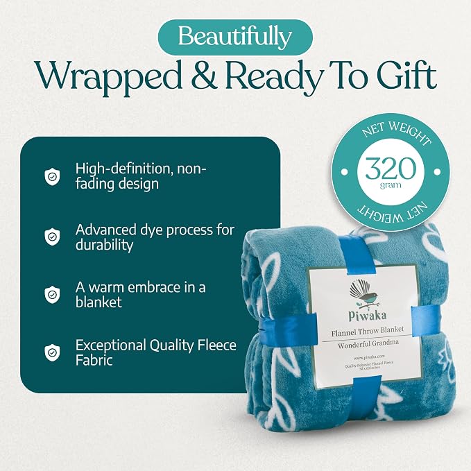 Piwaka Grandma Blanket - Christmas Gift Box for Grandma from Grandkids, Cozy Fleece Throw for Grandmother, Nana, Abuela, Gigi, Sentimental Birthday Gifts to Celebrate Love and Warmth (Teal)