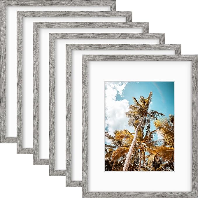 Frametory 6 Pack 16x20 Grey Picture Frame with Real Glass Mat for 11x14