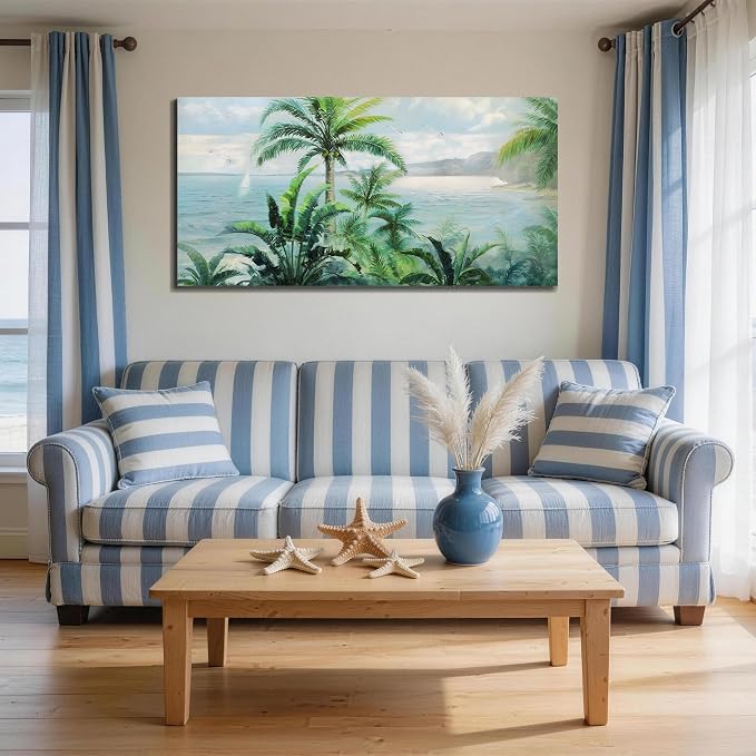 Anolyfi Palm Tree Green Tropical Canvas Wall Art for Living Room 48"x24" | Hand-painted Textured, HD Print, Waterproof Canvas, Easy to Hang, Durable and Colorfast, Suitable for Bedroom Home Decor