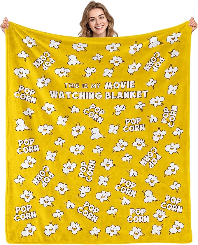 Aimego Popcorn Blanket Gifts for Popcorn Lovers Movie Watching Blankets for Women Girl Cute Popcorns Snack Pattern Movie Theme Throw Blanket for Family Cinema Theater Room Sofa Decor(60X80 Inch)