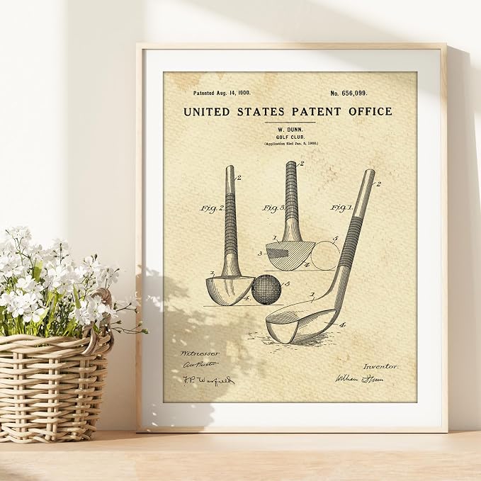 DREAM BIG PRINTABLES Golf Club Patent Print Wall Art - Unframed - 8x10 | Timeless Style Wall Decor for Golf Enthusiasts | Farmhouse, Living Room, Modern Home Decor