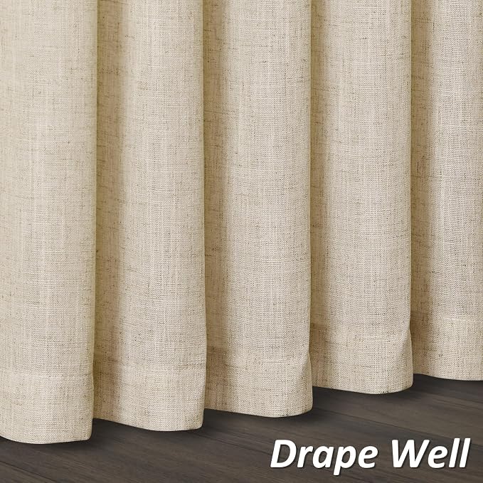 Linen Curtains 72 Inch Length for Living Room Bedroom 2 Panels Set Rod Pocket Light Filtering Semi Sheer Window Curtains 52 Inch Width Boho Farmhouse Drapes Flax Beige Linen, W52xL72