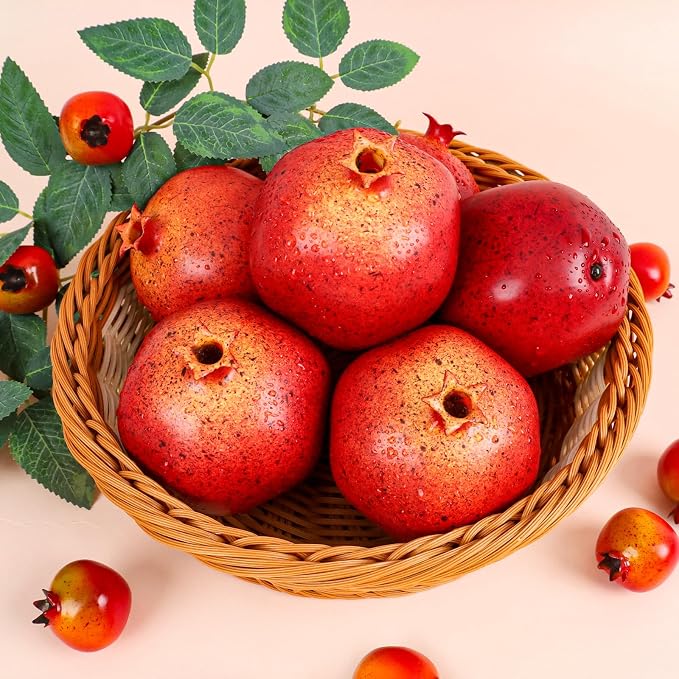 6pcs Artificial Pomegranate Decor, Realistic Plastic Fake Fruit