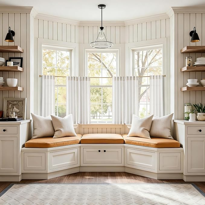 Jowels Natural Linen Curtains 50 Inch Long 2 Panels for Living Room | Ivory Light Filtering Sheer Curtain,Back Tab Pocket Pleated Look,Modern Farmhouse Textured Privacy Drapes for Bedroom Window
