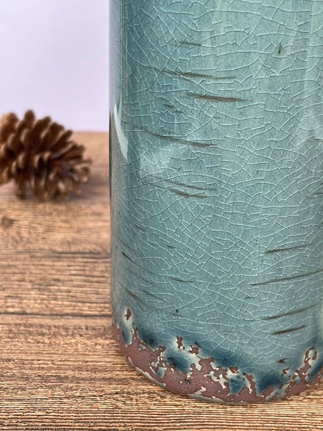 Tenvy Multi-Color Ceramic Crackled Glazed Vase Set 3, Rustic Farmhouse Decorative Vase for Home, Office & Events