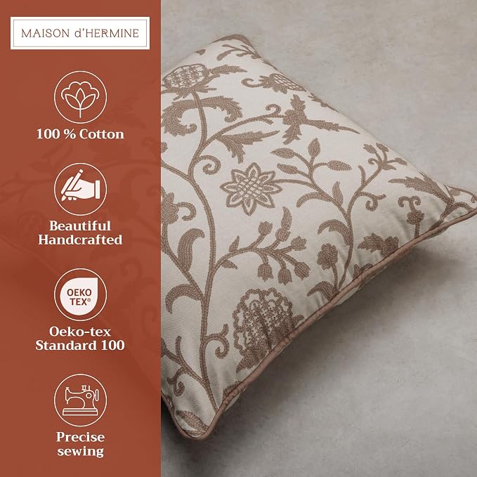 Maison d' Hermine Throw Pillow Covers 100% Cotton (18" x 18" - Pack of 1)