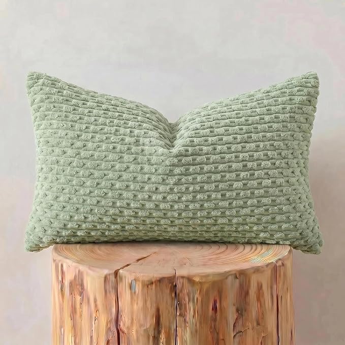 Fancy Homi 2 Packs Sage Green Long Lumbar Decorative Throw Pillow Covers 12x24 Inch for Couch Bed Sofa, Modern Farmhouse Boho Home Decor, Soft Cute Plush Corduroy Rectangle Cushion Case 30x60 CM