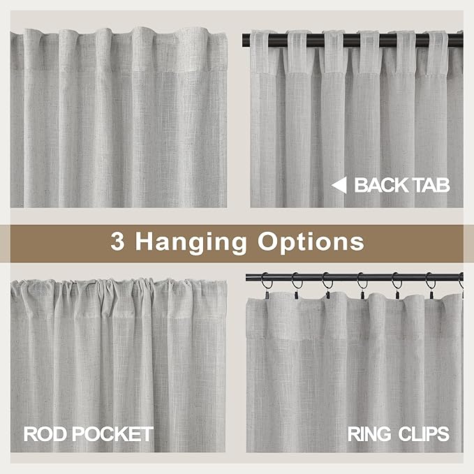 Grey Farmhouse Curtains 60 Inch Wide for Living Room Extra Large Light Gray Linen Drapes Semi Sheer Room Divider Curtain for Patio Sliding Glass Door 2 Panel Back Tab Pocket Width 60x96 Long 5x8 FT