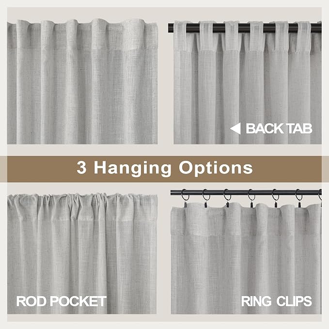 60 Inch Wide Curtains Gray for Boys Bedroom Teen Girls 90 Inches Long Linen Sheer Extra Wide Large Light Grey Curtains for Nursery Room Playroom Cottage Core 2 Panel Back Tab Pocket 60 x 90 Length