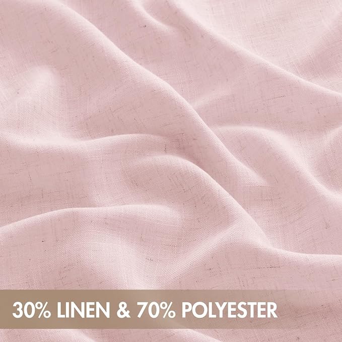 MIULEE Pink Back Tab Linen Curtains 4 Panels 42W x 96L | Linen material, light filtering, rod pocket back tab hanging, farmhouse decor for living room bedroom